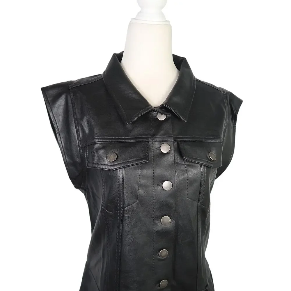 Free People Danni Black Faux Leather Midi Shirt Dress Small